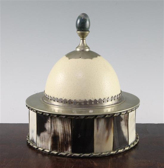 Anthony Redmile. A circular horn and ostrich egg box and cover, 7.25in.